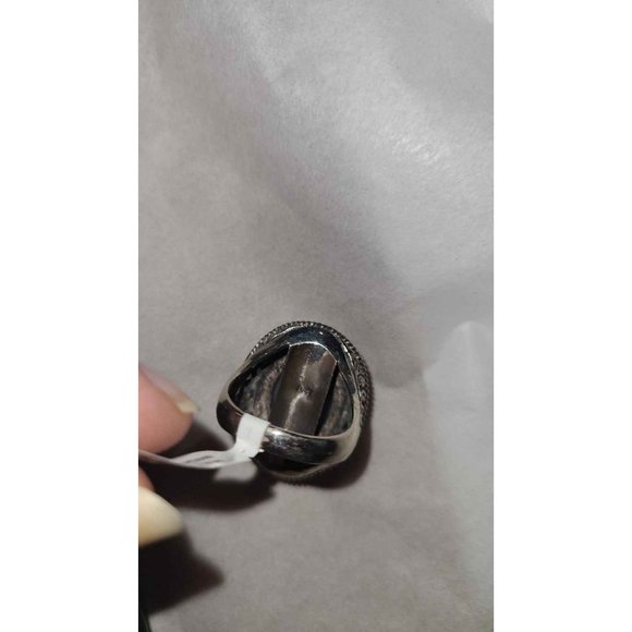 Sterling Silver Large Gold Drusy Ring Size 9 - Picture 6 of 8